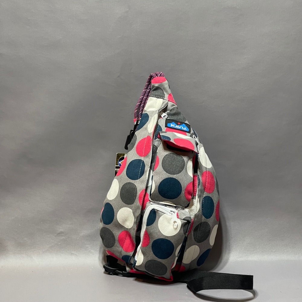 NWT KAVU‎ 9150-716 Mini Rope Bag Got Dots Multi Color Dot Canvas Sling Backpack